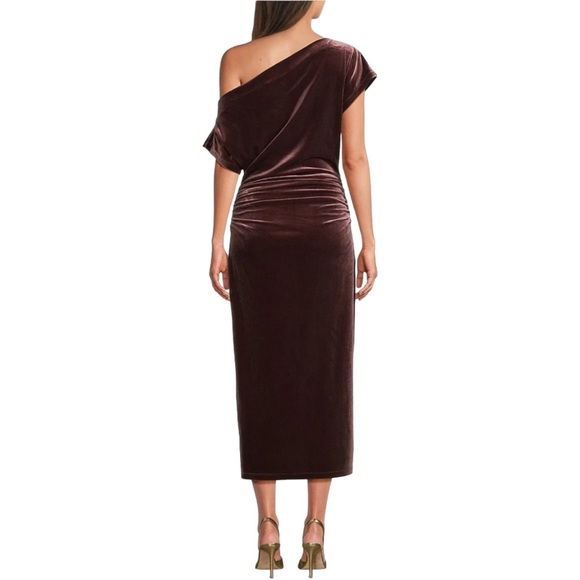 NWT Gibson & Latimer Black Velvet Asymmetric One-Shoulder Ruched Midi Dress XXL - Picture 3 of 11